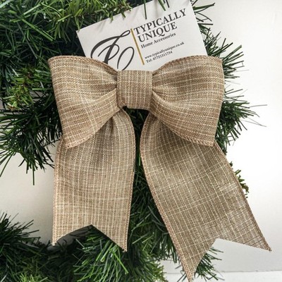 Neu 5 vorgebundene Weihnachtsschleifen neutral beige Drahtkante Handwerk Wohndeko ''Buff''