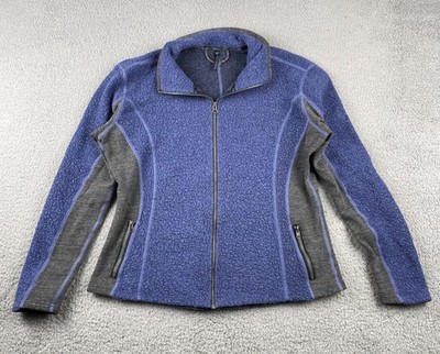Kuhl Women s XL Super Fleece Zip Up Sweater Blue & Gray Wool Blend Purple Hiking