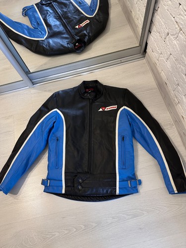 Vintage Dainese Leather Motorcycle Jacket Black/Blue with White Stripes Size 46 - Picture 12 of 15