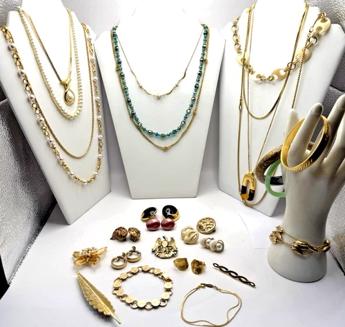 Approx. 1 lb. Vintage ALL Gold Tone Designer Costume Jewelry Lot