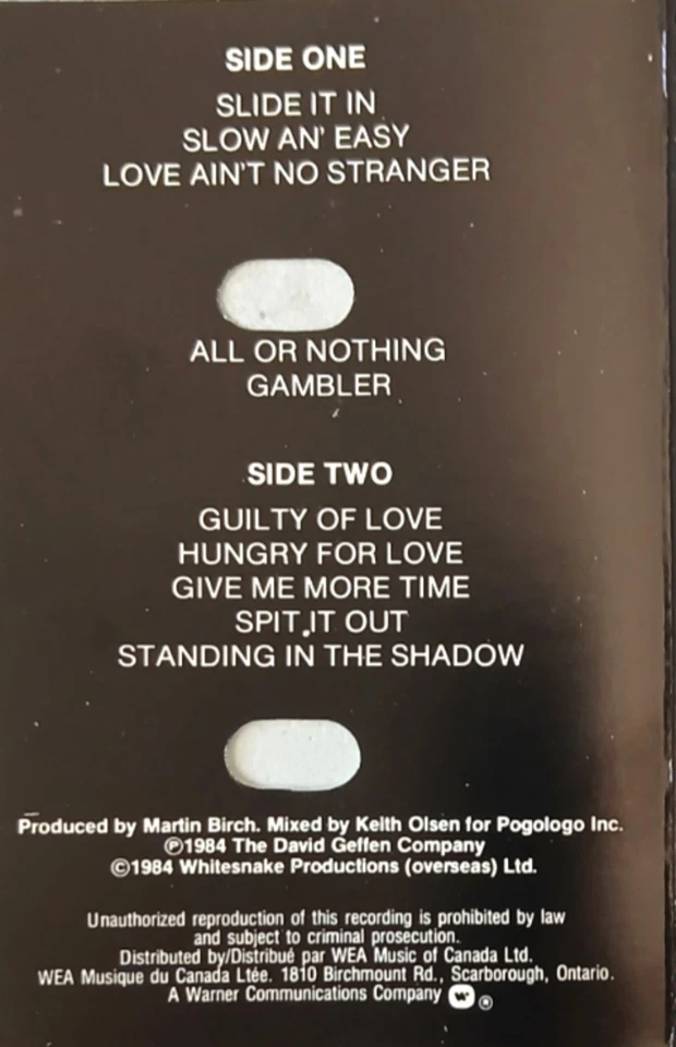 Whitesnake – Slide It In ☆ Cassette Tape☆1984 Geffen• Hard Rock David Coverdale - Image 2 of 4