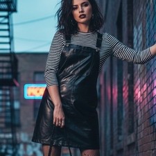 Shein Medium/Large $32 Black Faux Leather Overall Dress Gothic Y2K Goth