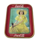 Vintage 1938 Coca-Cola Red And Gold Metal Tray Lady In Yellow Dress