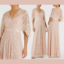 NWT Mac Duggal  14  9144 V Neck Flutter Sleeve Embellish Mesh Gown Blush J2077