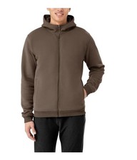 Kirkland Signature Mens Hoodie Brown Full-Zip Pockets Heavyweight Brushed