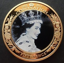 Queen Elizabeth II Coronation Guernsey 24ct gold Plated Proof 50p coin