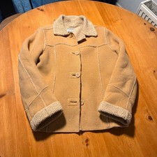 Old Navy Sherpa Lined Faux Suede Jacket Coat Beige XL Borg Teddy