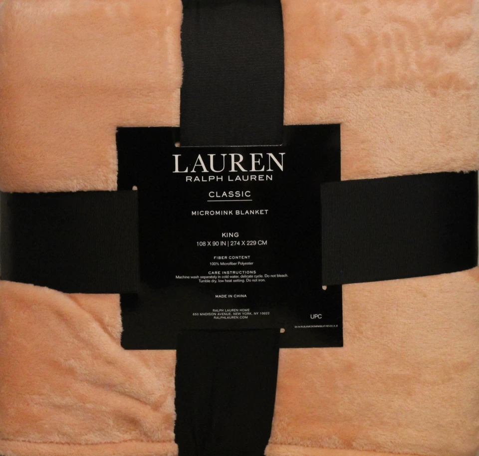 Ralph Lauren Classic Micromink Blanket King Light Salmon 108"x90" Luxury Soft - Image 3 of 4