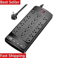 2100 Joules Surge Protector with 18 AC Outlets, 4 USB Ports, 6ft Extension Cord