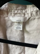 H&M Linen 100% Cream Button Up Collared Crop Shirt Coastal Beach Women XL