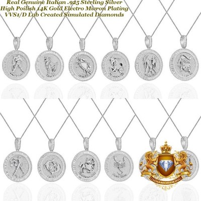 25+ Grams VVS1/D 4.98 Ctw. Genuine Silver Zodiac Lucky Birth Sign Charm Pendant