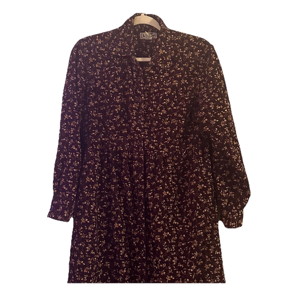 Vtg LL Bean Prairie Dress Womens 8P Corduroy Button Front Long Sleeve Burgundy - Image 2 of 4