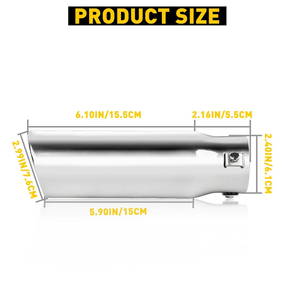 Задняя труба глушителя выхлопной системы автомобиля с наконечником серебристая нержавеющая сталь подходит для 1,5–2,4 дюйма новая - Изображение 2 из 4
