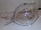 Vintage Blenko Style Hand Blown Clear Glass Open Mouth Fish Vase Bowl 7.5" x 12"