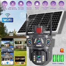 Wireless Solar Battery Security Camera System Outdoor Home Wifi 360 PTZ 6MP 3Cam