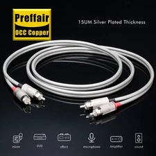 1Pair 0.5M-2.0M HiFi Audio Interconnect Cable OCC Silver Plated with RCA Plugs