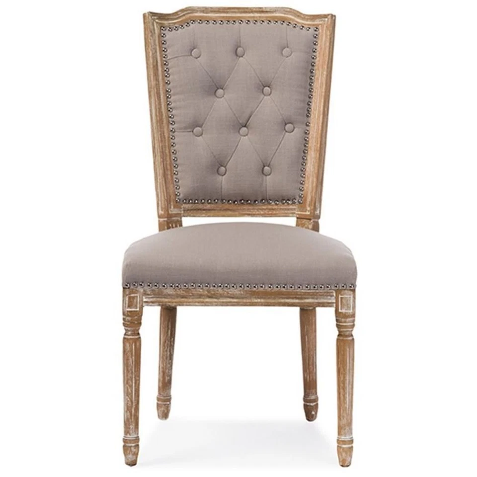 Silla auxiliar de comedor acolchada Baxton Studio Estelle en roble y beige Foto 2 de 4