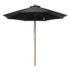 Aplus 9FT Wooden Patio Umbrella UV30 for Table Market Yard Beach Cafe Black