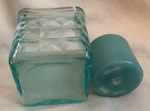 3" Square Cube Turquoise Blue Glass Candle Holder (3.5" tall) with Votive Candle - Picture 4 of 5