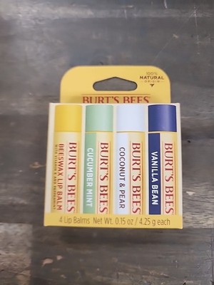 Burt's Bees ASSORTED Beeswax Cucumber Mint Coconut & Pear Vanilla Bean Lip Balms