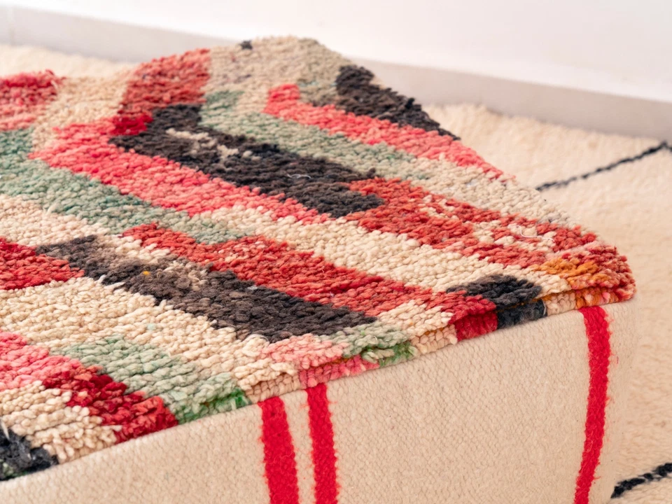 Tapete pufe berbere kilim marroquino feito à mão 24x24 multicolorido almofada de piso escabelo - Imagem 3 de 4