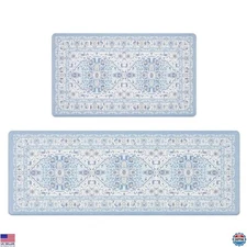 FRESHMINT 2-Piece Anti-Fatigue Kitchen Mat Set - Waterproof, Non-Skid, Cushioned