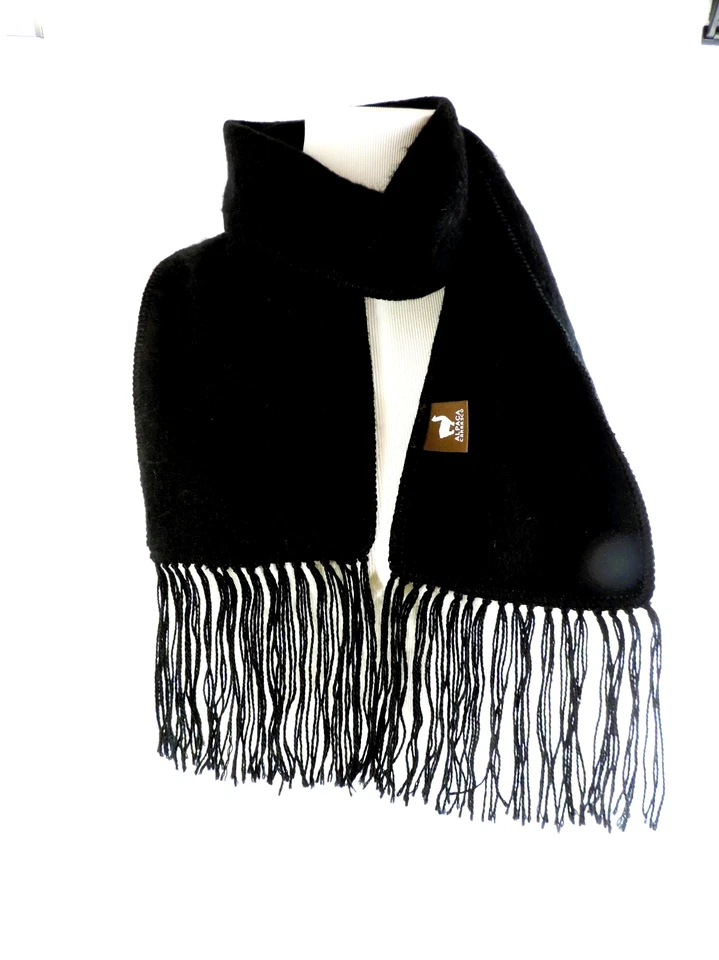 Cachecol PERUANO ALPACA preto 100% lã alpaca bebê tecido estola 64X6 polegadas - Imagem 2 de 4