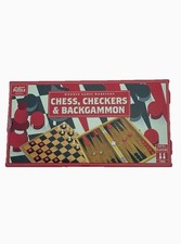 Chess, Checkers Backgammon Wooden Travel Board Game.Professor Puzzle.All In One
