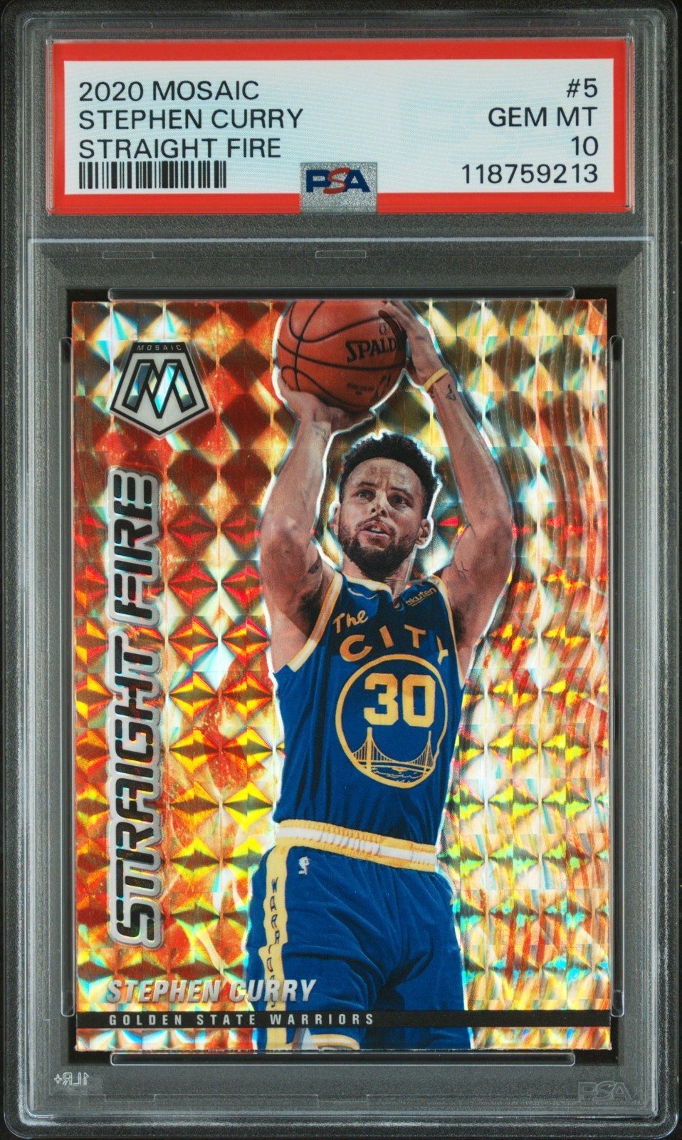 STEPHEN CURRY 2020-21 PANINI MOSAIC STRAIGHT FIRE GEM MINT PSA 10 WARRIORS