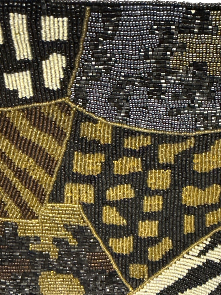 Vintage Beaded Handbag Purse Baguette Purse Animal Print Y2K Zip Closure - Image 3 of 4