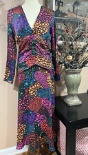 Farm Rio Rainbow Hearts Ruched Waist Long Sleeves Deep V Neck Dress Size M