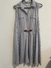 Indigo Rose Striped Sleeveless Summer Dress, Elastic Waist Pullover. Womens L