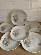 Vintage J&G Meakin Sol Rock Fern Plates 6 x 22cm Rounded Squares Good Condition