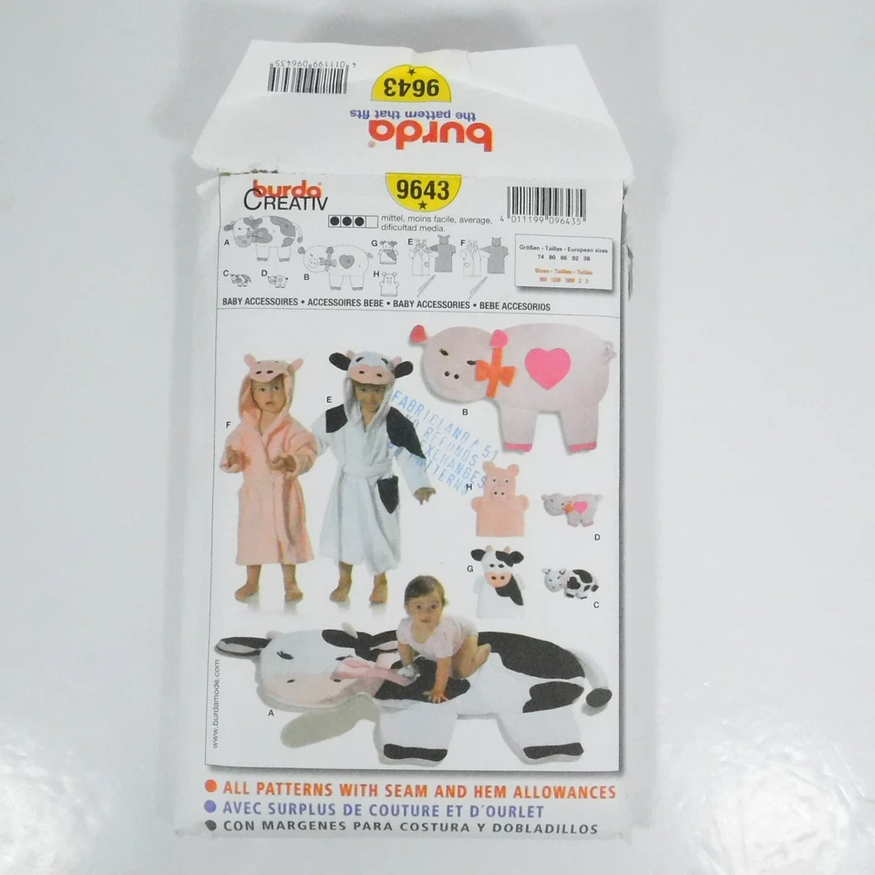 Burda 9643 Child BathRobe Wash Mitt Blanket Plush Pattern Size 9m-3T Uncut - Image 3 of 4