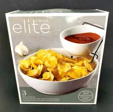 Gibson Elite Gracious Dining 2 Tier Chip and Dip Server Set with Metal Rack NEW!