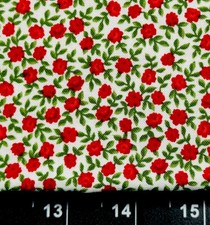 Tina Scrap 9"x21" Spring Flower Rose Red leaf Tiny Fabric Cotton Small Mini