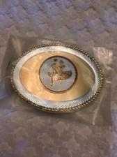 New RED & WHITE ENAMEL Square Dancing Couple Gold/Silver BELT BUCKLE