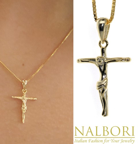 collana ciondolo croce tutto vero argento 925 bagno oro giallo bianco crocefisso - Foto 13 di 31