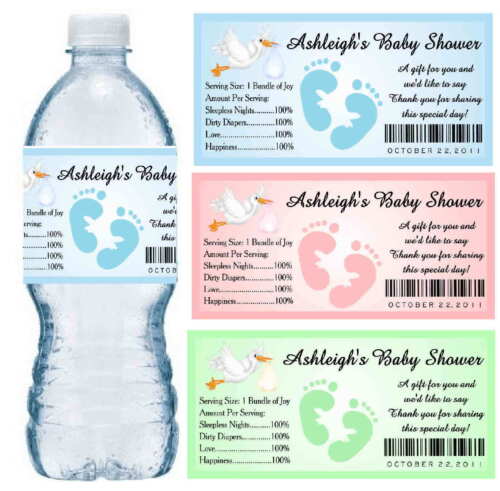 30 BABY SHOWER WATER BOTTLE LABELS PARTY FAVORS Waterproof Ink ~ Personalized - Picture 1 of 12