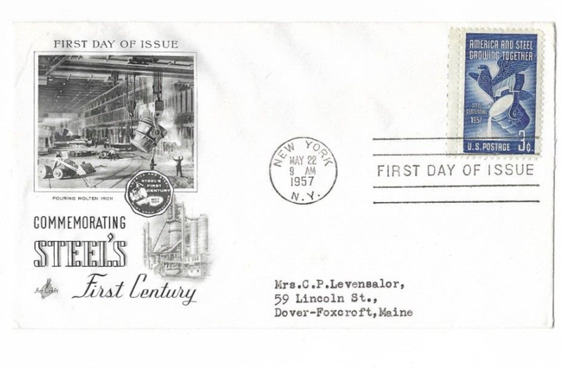 US 3c #1090 FDC, 1957, Steel, Cachet Art Craft