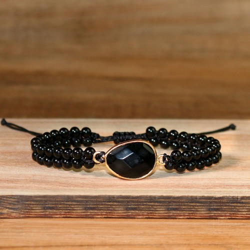 Black Obsidian Beads Charm Healing Protection Balance Bracelet Gifts Women Men - Picture 2 of 3