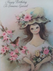 UNUSED-Vtg-Pretty-LADY-w-BIRD-Happy-BIRTHDAY-to-SOMEONE-SPECIAL-GREETING-CARD