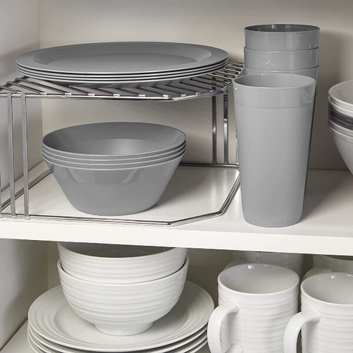 US Acryl Newport Kunststoff Teller, Schüssel und Becher Geschirrset für 4 in grauem Stein - Bild 6 von 6