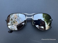 1980's Vintage Made in KOREA Aviator Sunglasses Black Frame Mirrored Glass Lens