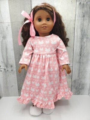 Nightgown, Soft Pink - White Bunnies & Fuzzy Slipper, for 18-Inch Dolls