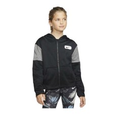 Nike Girl's Big Kids Therma-Fit Full Zip Training Hoodie Small Black Swoosh