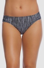 LA Blanca Women's Black Striped Side-Shirred Bikini Bottom Swimwear 12 NWT 59