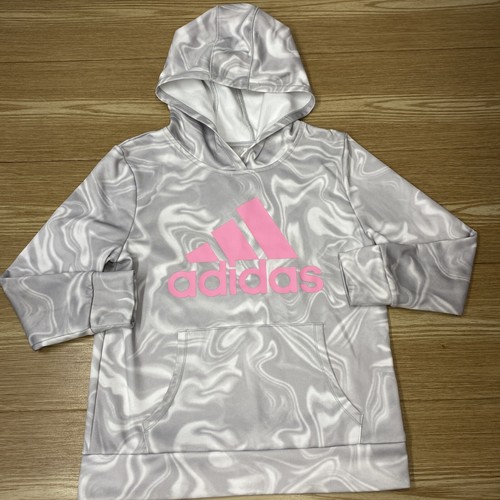 Adidas Girls Fleeced Hoodie Kids Big Logo Sweatshirt Gray Casual Pullover Size L - Picture 4 of 15
