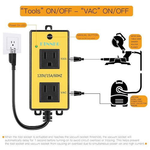 Automatic Vacuum Switch for Power Tools – Load Sensing, 120V, 15A, 1800W - Picture 2 of 7