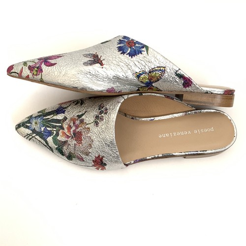 Poesie Veneziane Mule Flats Size 7 Floral Metallic Pointed Toe Slip On - Picture 8 of 10